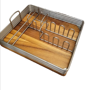 Wallace Home Collection acacia wood & chrome dishware and cutlery caddy